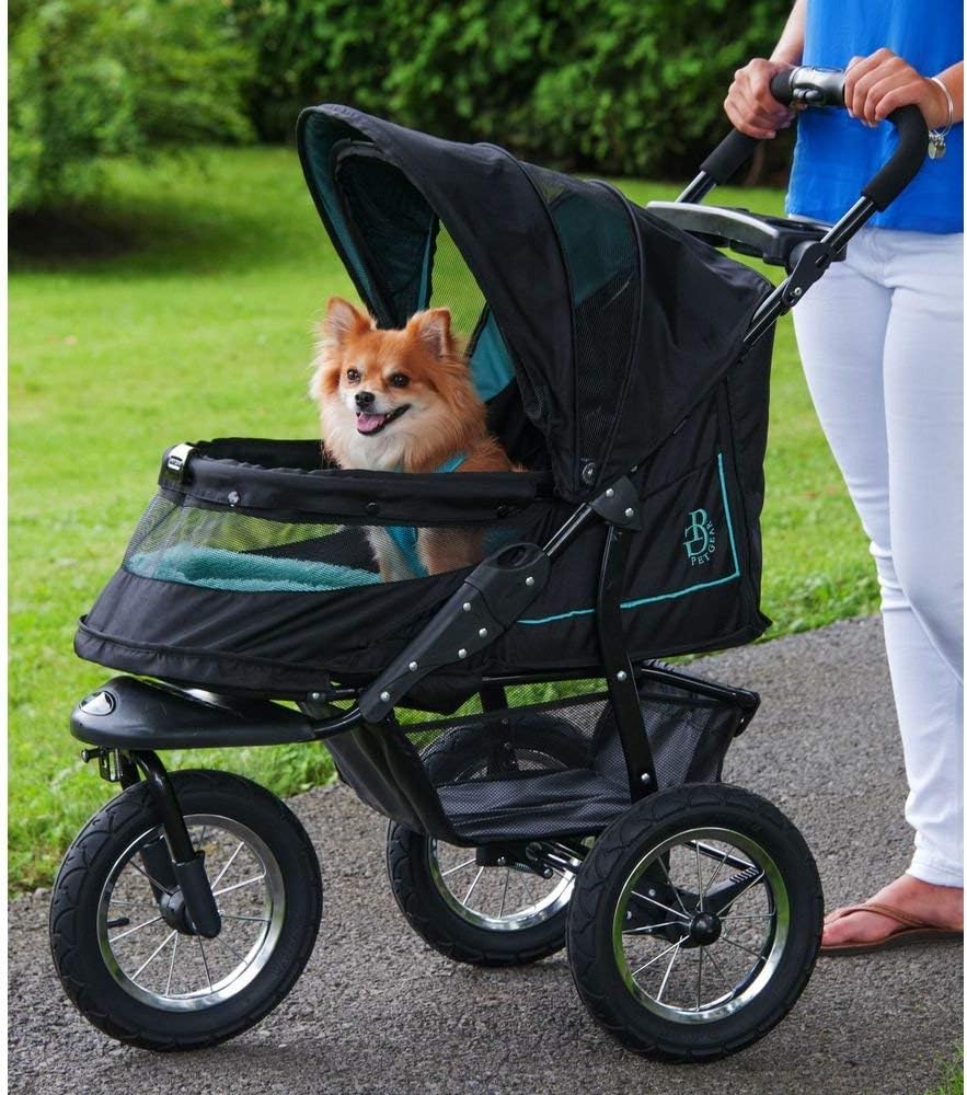 No-Zip NV Haustier-Buggy für Katzen/Hunde, Einstieg ohne Reißverschluss, einfaches Zusammenklappen mit einer Hand, Reifen mit Gelfüllung, Plüschpolster + Wetterschutz inklusive, 3 Farben