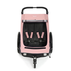 hauck Fahrradanhänger & Kinderwagen Dryk Duo Plus mit Federung, für 2 Kinder (6-48 Monate), inkl. Deichsel, Buggyrad, Fahne und LED Licht, Faltbar, Höhenverstellbar, XL Kofferaum (Dark Green)