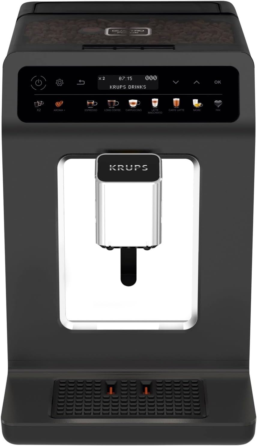 Krups Evidence One Kaffeevollautomat mit Milchschlauch, 12 Getränke, 2-Tassen-Funktion, Farbdisplay, Kaffeemaschine, TÜV-Siegel, Schwarz, EA895N10, Meteor Graphit