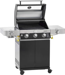 RÖSLE Elektrogrill BBQ-Portable Videro E2-P, tragbarer Tischgrill mit 2 Brennern, Warmhalterost und Deckel mit Glaseinsatz, pulverbeschichteter Stahl, schwarz/silbern