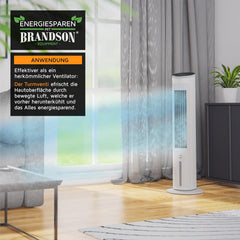 Brandson - Turmventilator mit Wasserkühlung - Preisträger 2025 - Verdunstungskühler - Luftkühler - Ventilator - mobile Klimaanlage ohne Abluftschlauch - 5 in 1 - leise - 4,6 L Wassertank - weiß