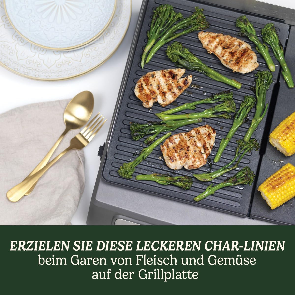 Cuisinart Hot Plate Entertaining Grill & Griddle | XL Elektrischer Plancha Grill, Teppanyaki Grillplatte für zu Hause | Antihaftbeschichtete abnehmbare Platte, 2-Zonen-Temperaturregelung bis zu 260°C