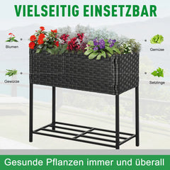 Outsunny Hochbeet Pflanzkübel rückenschonend mit Ablage Poly-Rattan