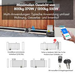 Sonnewelt Schiebetorantrieb Garagentorantrieb mit App-Steuerung 370W/550W
