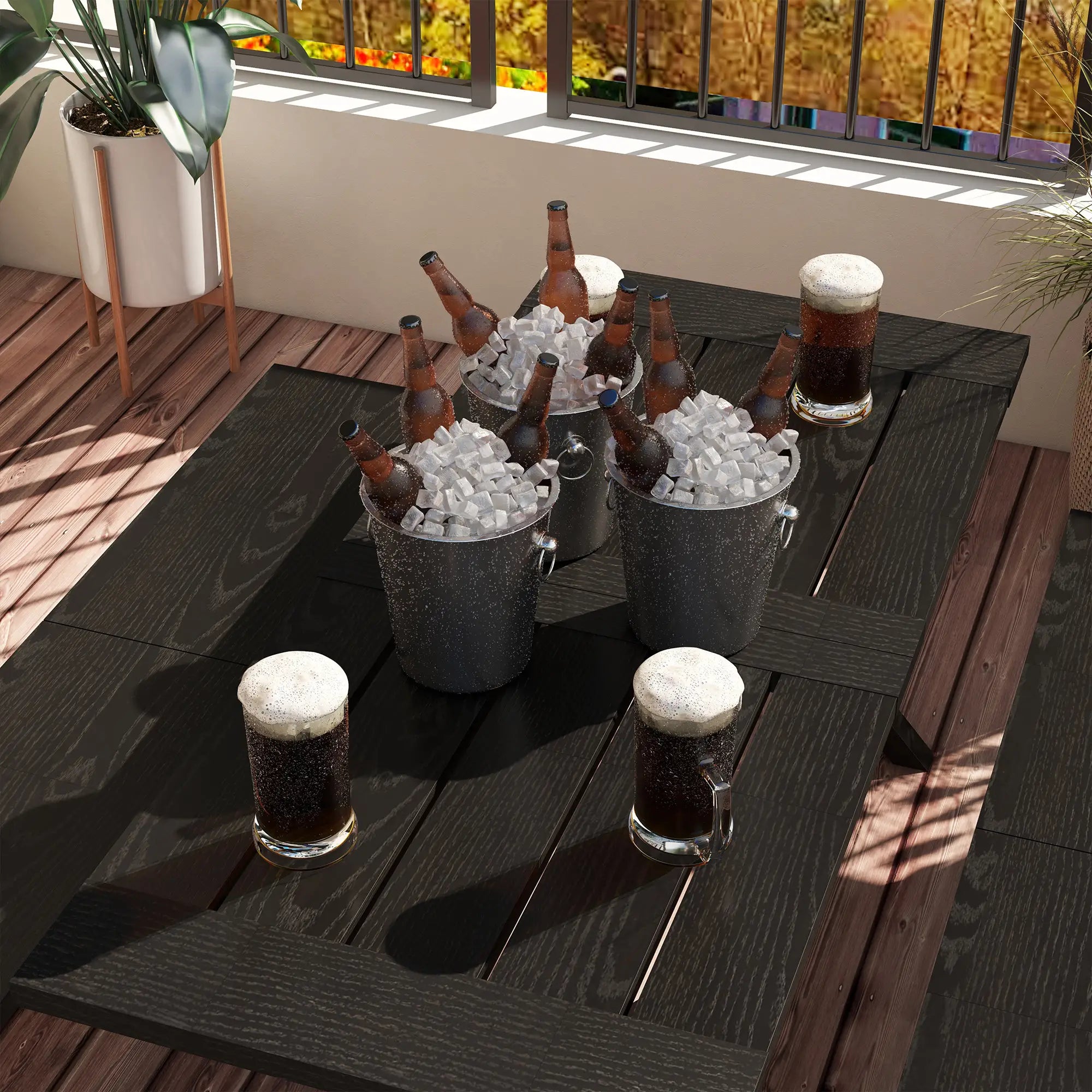 Outsunny Bierzeltgarnitur 3-tlg. mit Schirmloch in Holzoptik