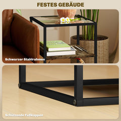 HOMCOM Beistelltisch 2er-Set dreistufig mit Glasplatte Rustikal-Braun