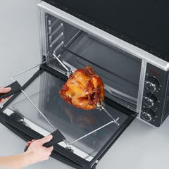 SEVERIN Back- und Toastofen mit Umluftfunktion, Mini Backofen mit Grillrost, Backblech, Drehspie und Pizzastein, vielseitiger Heiluftofen mit 42 L Kapazitt, 1.800 W, schwarz, TO 2058