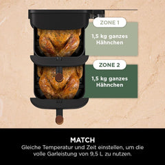 Ninja Heißluftfritteuse MAX PRO, 6,2 L, ölfrei, große Schublade, Rösten, Backen, Air Fry, Antihaftbeschichtet, Spülmaschinenfester Korb & Crisper Gittereinsatz, Silikonzange, Schwarz/Kupfer, AF180EUCP