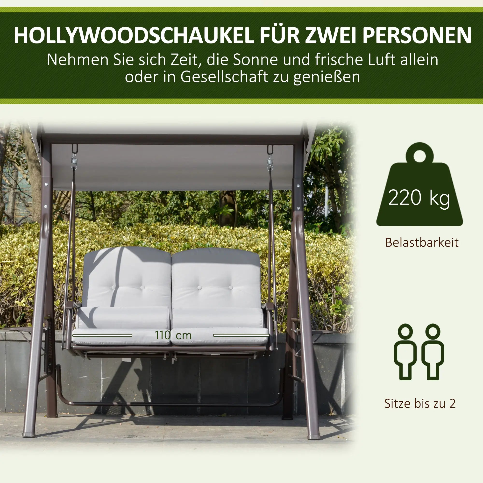 Outsunny Hollywoodschaukel 3-Sitzer mit Sonnendach und Ablagen