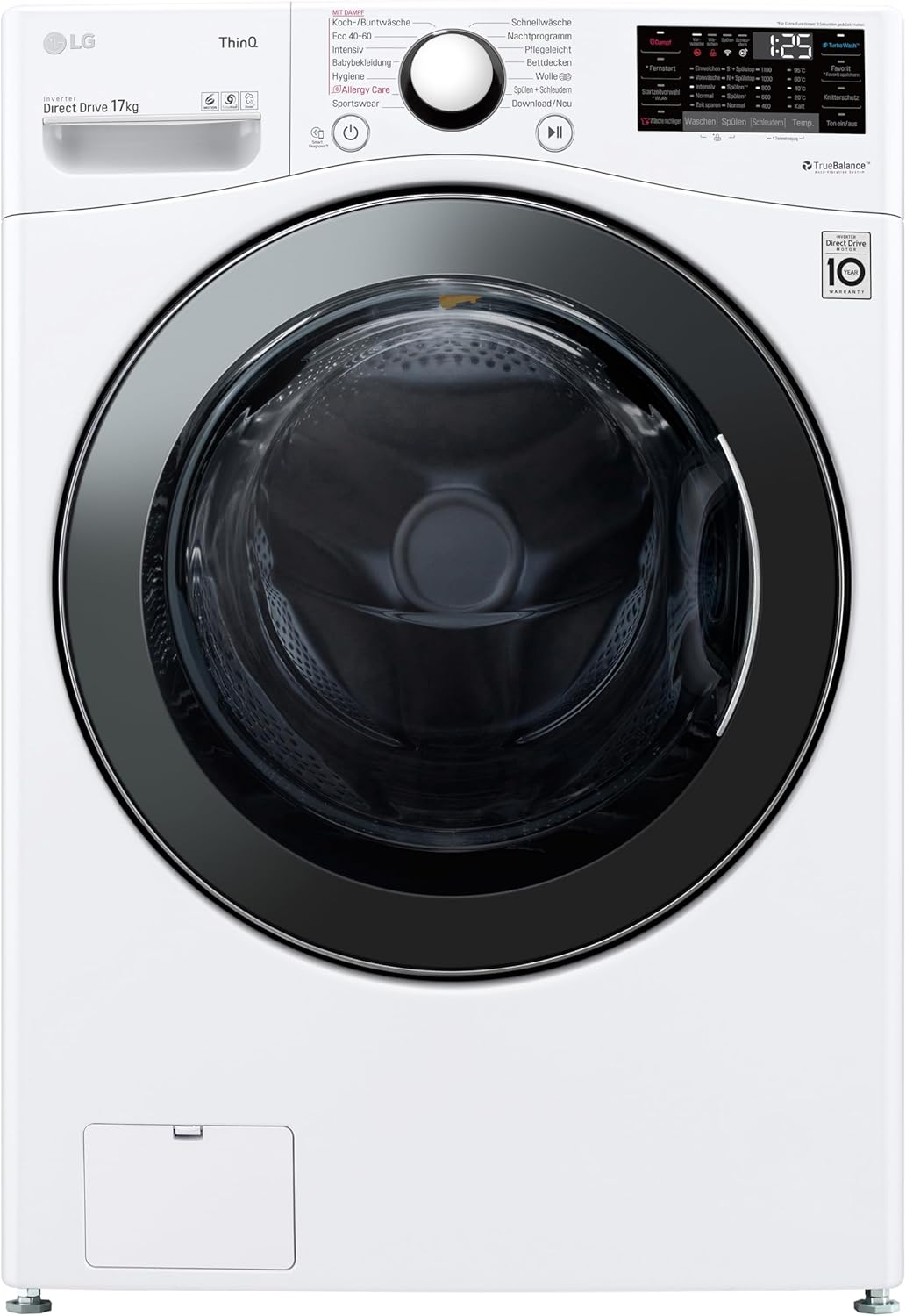 LG F4WV7080, Klasse A, Frontlader-Waschmaschine 8 kg, 1400 U/Min, AI Direct Drive, Wi-Fi, Tiefenreinigung mit Dampf, Große Kapazität, TRIPLE A, Außentür aus Sicherheitsglas, 62 x 60 x 85 cm ꟷ Weiß