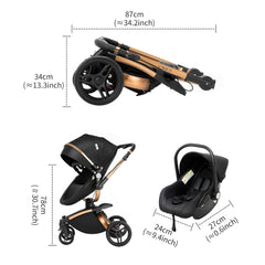 3 in 1 Kombikinderwagen 3 in 1 Reisesysteme Kinderwagen Infant Hochlandschaft Liegender Buggy Kinderwagen Neugeborenen Kinderwagen Faltbarer Standardkinderwagen (906 White)
