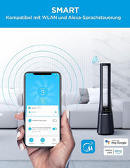 Midea MFP-120i (BL) 2 in 1 Turmventilator Leise 38dB Luftreiniger H13 True HEPA auf 47.6 ㎡ LED Display Fernbedienung Oszillation 12H Timer Kompatibel für Wireless Connection App Alexa Google