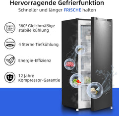 CHiQ FSD166NE4E Gefrierschrank 166 L, No Frost Technologie, Wechselbarer Türanschlag, Schwarzer Edelstahl, 144cm Höhe