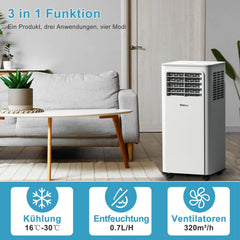 SHINCO Mobile Klimaanlage mit Abluftschlauch, 9000BTU, 2,6 kW, Kühlen&Ventilieren&Entfeuchten, Mobiles Klimagert mit Schlafmodus, Raumgre bis 22㎡, 24-Stunden-Timer