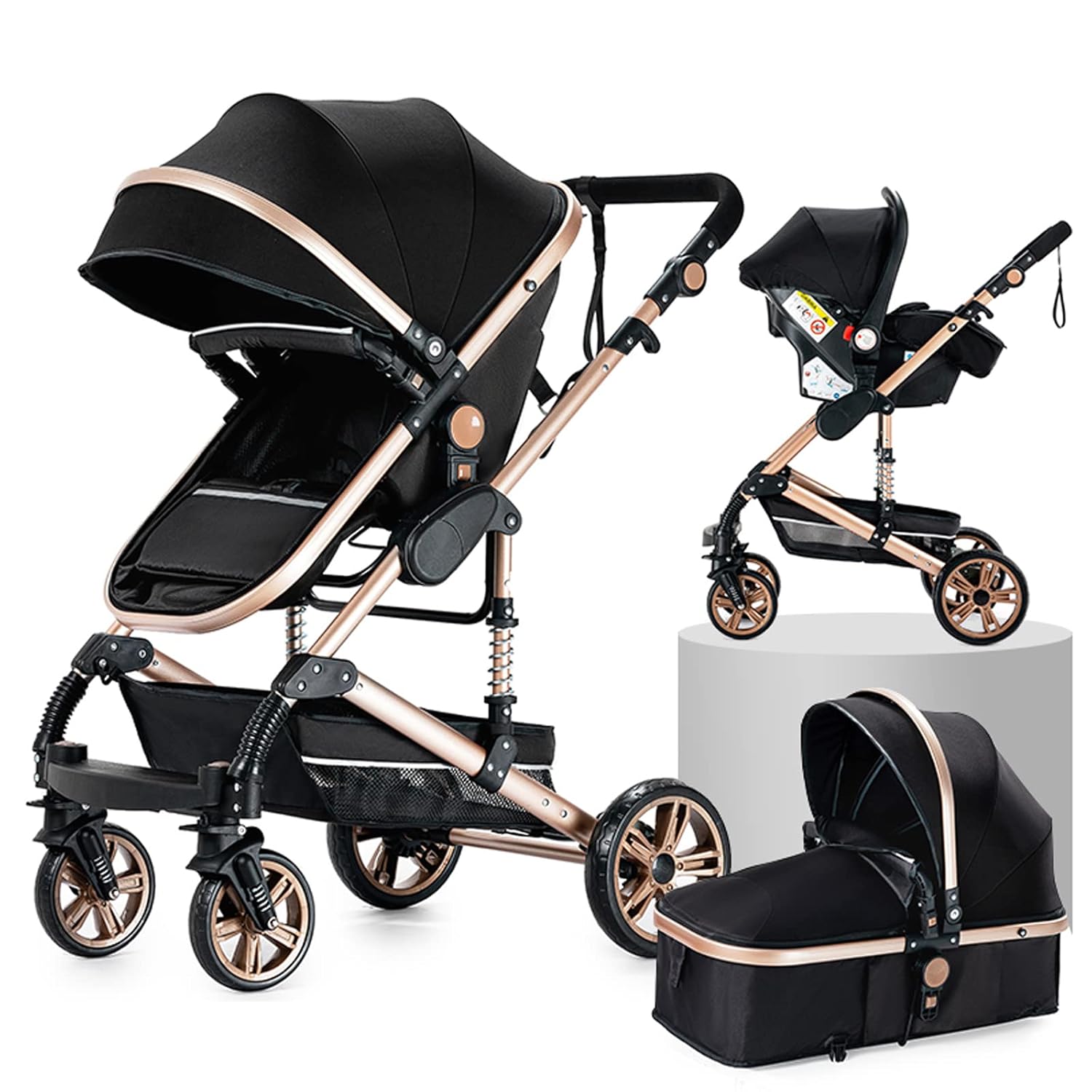 3 in 1 Kombikinderwagen 3 in 1 Reisesysteme Kinderwagen Infant Hochlandschaft Liegender Buggy Kinderwagen Neugeborenen Kinderwagen Faltbarer Standardkinderwagen (906 White)