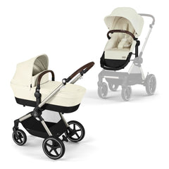 CYBEX Gold Kinderwagen EOS Lux 2-in-1 mit Babyschale Aton B2 i-Size und Babyschalen-Adapter, Reisesystem, Ab Geburt bis 22 kg (ca. 4 Jahre), Moon Black (Schwarz)