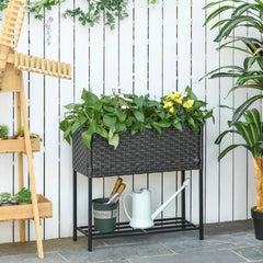 Outsunny Hochbeet Pflanzkübel rückenschonend mit Ablage Poly-Rattan