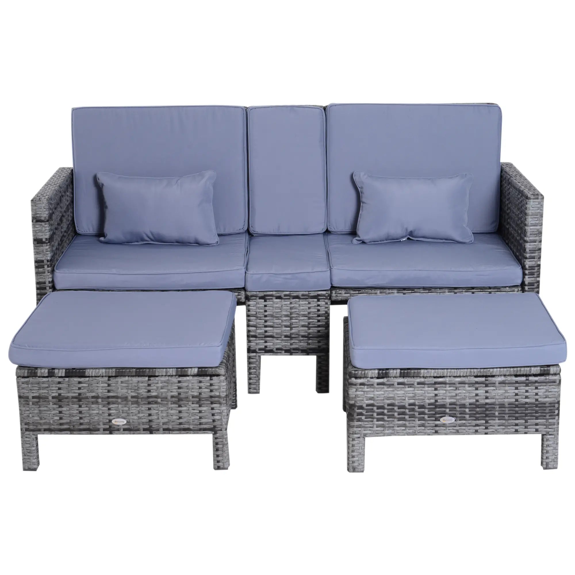 Outsunny Polyrattan Gartensofa Set 3-tlg 2-in-1 Rückenlehne Outdoor