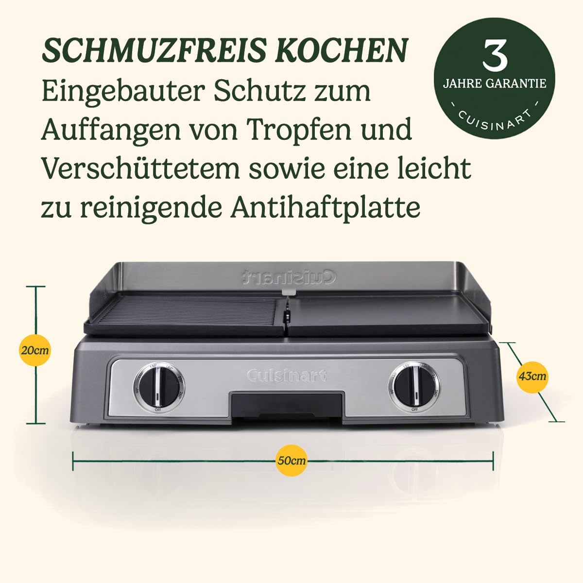 Cuisinart Hot Plate Entertaining Grill & Griddle | XL Elektrischer Plancha Grill, Teppanyaki Grillplatte für zu Hause | Antihaftbeschichtete abnehmbare Platte, 2-Zonen-Temperaturregelung bis zu 260°C