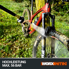 WORX Nitro 18V(20V MAX) Hydroshot Akku-Hochdruckreiniger WG633E.1, PowerShare, Terrassenreinigung und Autoreinigung, Max. 56 Bar, 220L/H, mit Zubehör, 4,0 Ah Akku & Ladegerät ‎‎Orange & Schwarz