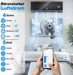 KESSER® Klimaanlage Set Split - mit WiFi/App Funktion Klimagerät - Kühlen A++/ Heizen A+ - 9000 BTU/h (2.600 Watt) Kältemittel R32 - Fernbedienung, Timerfunktion - Inkl. komplettem Montagematerial