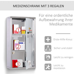 HOMCOM Medizinschrank abschließbar 3 Fächer Edelstahl