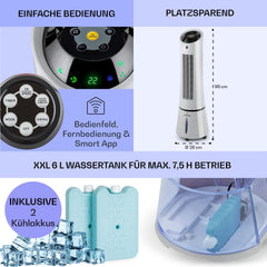 Klarstein 4-in-1: Smart Luftkühler, Ventilator, Luftbefeuchter & Ionisation I 6 L Wassertank, Oszillation, 30 W, 210 m³/h, Timer I Klimagerät ohne Abluftschlauch, Mobiles Klimagerät, Schwarz-Rosegold