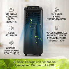 Klarstein Mobile Klimaanlage mit Abluftschlauch, 3-in-1 Klimagerät mit Ventilator & Luftentfeuchter, Kleine & Portable Klimaanlage für Wohnung & Büro, mit Nachtmodus & App-Steuerung, 7000 BTU