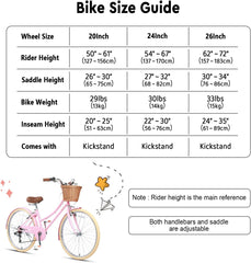 Glerc Missy 20 24 26 Zoll Mädchen City 6-Gang Hybrid Cruiser Fahrrad mit Weidenkorb für Jugend über 6-Jahre alt, mehrere Farben