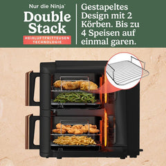 Ninja Heißluftfritteuse MAX PRO, 6,2 L, ölfrei, große Schublade, Rösten, Backen, Air Fry, Antihaftbeschichtet, Spülmaschinenfester Korb & Crisper Gittereinsatz, Silikonzange, Schwarz/Kupfer, AF180EUCP