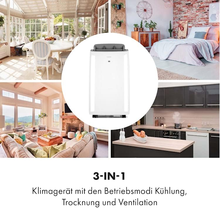 Klarstein Mobile Klimaanlage mit Abluftschlauch, 4-in-1 Klimagerät, Ventilator, Luftentfeuchter & Nachtmodus, Kleine & Portable Klimaanlage für Wohnung & Büro, Niedriger Verbrauch, 14000BTU