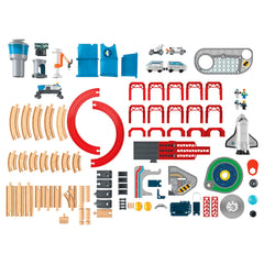 Playtive Holz-Eisenbahn-Set Weltraumstation, 67-teilig - B-Ware neuwertig
