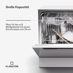 Klarstein ia 8 - Spülmaschine, Geschirrspüler, Freistehend, Teilintegriert, F, 55 cm breit, 8 Maßgedecke, 6 Programme, Aquastop, silber