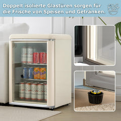 Merax Kühlschrank 128L, Freistehend Getränkekühler mit 120L-Kühlschrank + 8L-Gefrierschrank, mit LED-Innenbeleuchtung und Verstellbare Einlegeböden, Superleise für Restaurant, Bar, Getränke und Bier