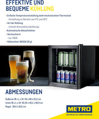 METRO Professional Mini-Kühlschrank GPC1088, 88 L, 1.052 kWh/24h, 3 Edelstahl-Drahtböden, schwarz