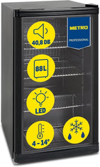 METRO Professional Mini-Kühlschrank GPC1088, 88 L, 1.052 kWh/24h, 3 Edelstahl-Drahtböden, schwarz