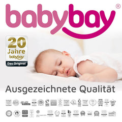 babybay Original Beistellbett aus massivem Buchenholz / kompakt & verwandelbar / Kinderbett Höhe stufenlos verstellbar & umweltfreundlich / mitwachsendes Babybett (weiß lackiert) / inkl. Matratze