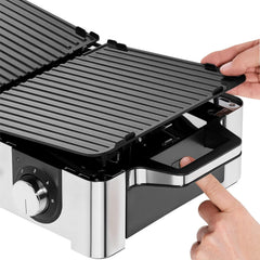 WMF Lono Master-Grill, Elektrogrill, 50x28 cm, Elektrogrill Tischgrill mit Windschutz und Auffangschale, Outdoorzertifiziert für Barbecue, 2 getrennt regulierbare Grillflächen, 2400 W, edelstahl matt