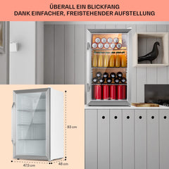 Klarstein Mini Kühlschrank mit Glastür für Zimmer, Getrnkekühlschrank mit Verstellbaren Ablagen, Kleiner 80 Liter, Indoor/Outdoor Kühlschrank Leise