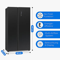 Bomann® Side by Side Kühl Gefrierkombination | No Frost | 442L Inhalt | Kühlschrank mit Gefrierfach | Kühlschrank mit MultiAirflow-Technologie | Verbrauch 287 kWh/Jahr | SBS 7344 black-inox