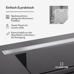 Klarstein Downdraft-Dunstabzugshaube, Versenkbare Abzugshaube, Leise Dunstabzugshauben mit Filter, Dunstabzugshaube 60cm, Umluft/Abluft Dunsthaube mit 10 Stufen, Dunstabzug 576 m³/h Luftstrom