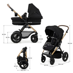 Kinderkraft MOOV2 AIR Kinderwagen 3 in 1 Kinderwagenset bis 26 kg mit Kindersitz I-SIZE 40-75 cm, Buggy Funktion, Liegeposition verstellbar, Große ausziehbare Verdeck, Aufblasbare Räder, Schwarz