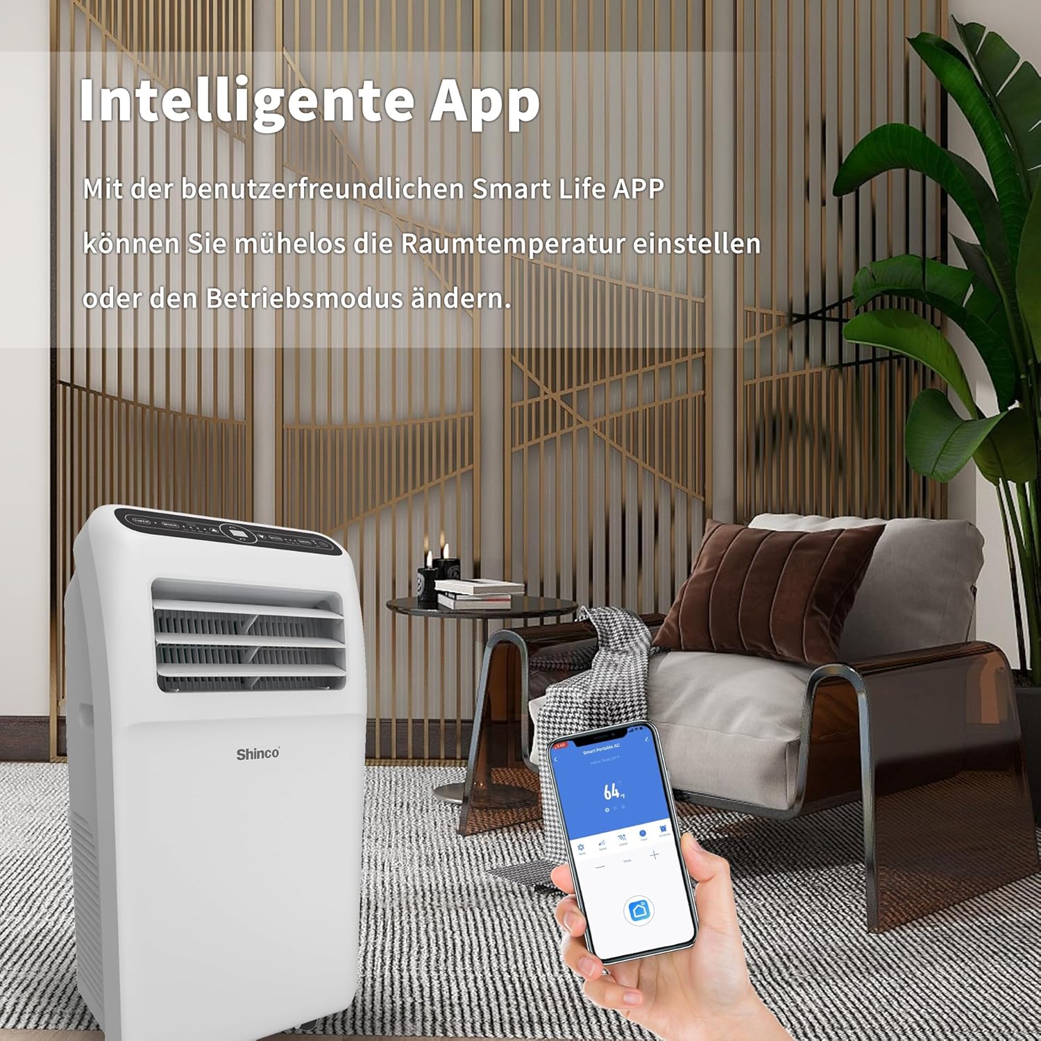 SHINCO Mobile Klimaanlage mit Abluftschlauch, 3-in-1Klimaanlage mit Luftentfeuchter&Ventilator, 7000BTU, 2,05 kW, Mobiles Klimagert mit Schlafmodus, Timer und Montagematerial, Rume bis 54m