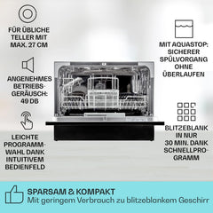 Klarstein ia 8 - Spülmaschine, Geschirrspüler, Freistehend, Teilintegriert, F, 55 cm breit, 8 Maßgedecke, 6 Programme, Aquastop, silber