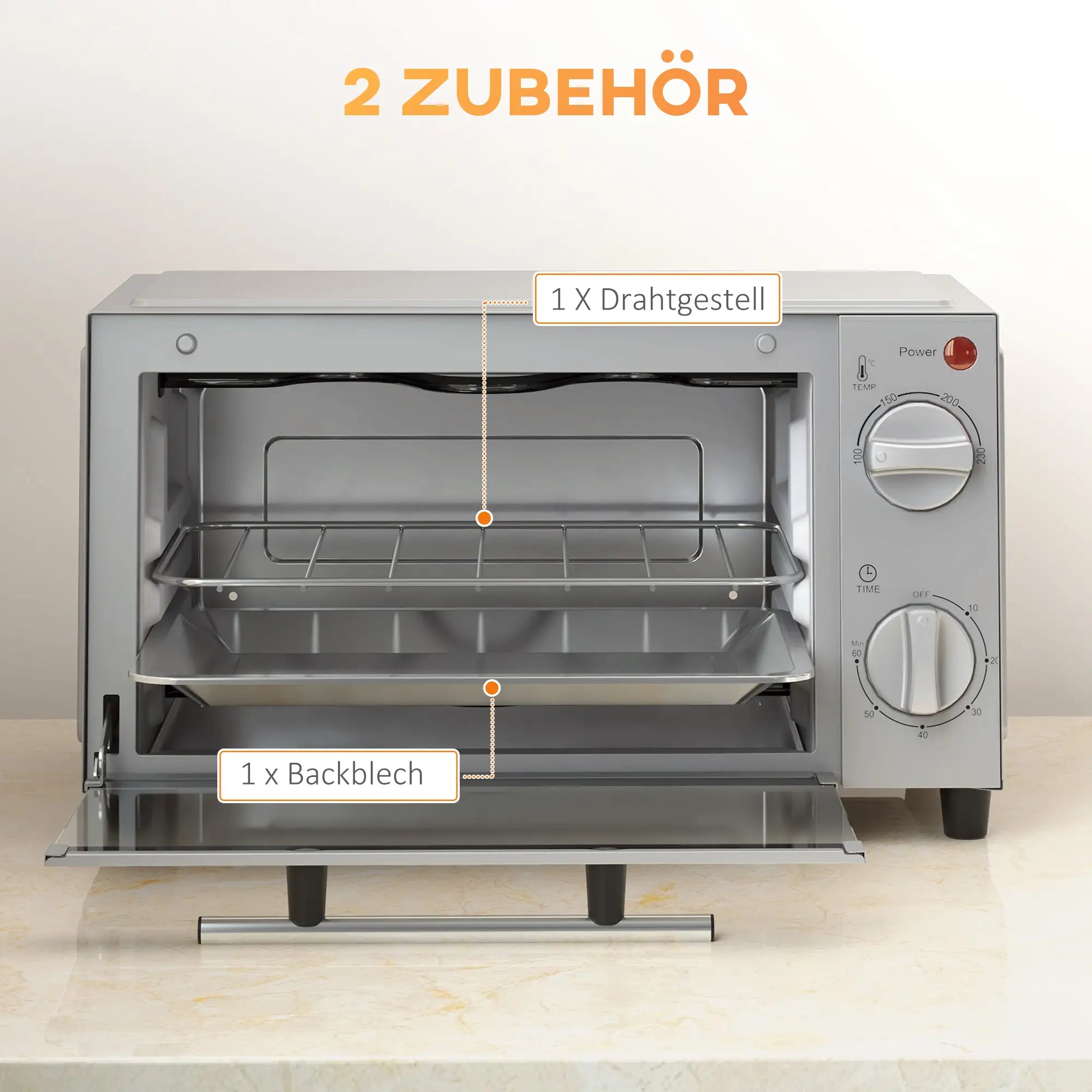 HOMCOM Minibackofen Elektro mit Timer & Sichtfenster Edelstahl