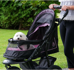 No-Zip NV Haustier-Buggy für Katzen/Hunde, Einstieg ohne Reißverschluss, einfaches Zusammenklappen mit einer Hand, Reifen mit Gelfüllung, Plüschpolster + Wetterschutz inklusive, 3 Farben