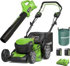 Greenworks 48V (2x24V) Selbstfahrender Akku Rasenmher für groe Flchen bis zu 480m, 46cm Schnittbreite, 55L Sack PLUS zwei 4Ah-Akkus und Doppelladegert GD24X2LM46SPK4X