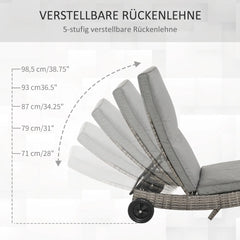 Outsunny Sonnenliege Polyrattan verstellbar mit Rollen grau