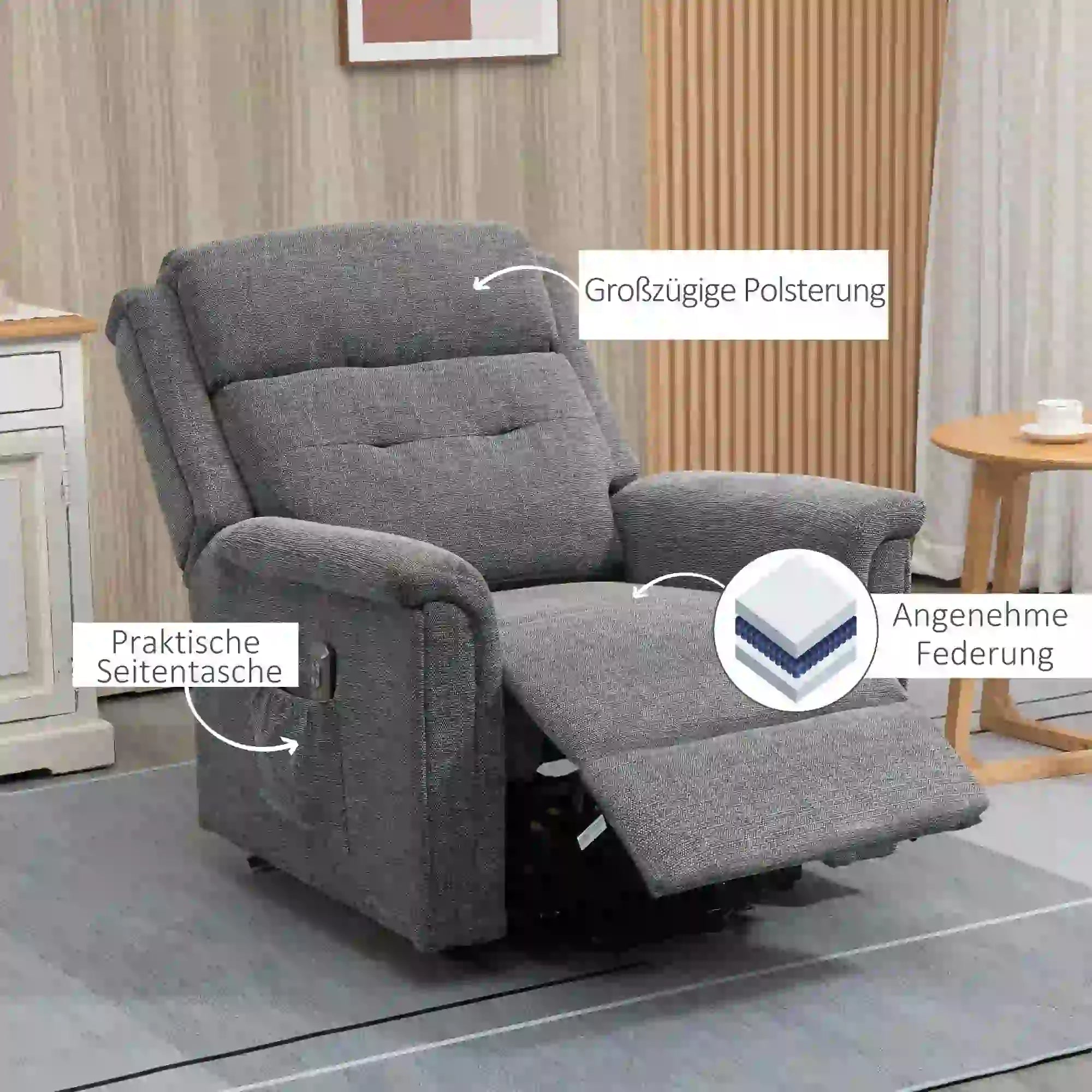 HOMCOM Aufstehsessel elektrisch verstellbar Relaxsessel grau