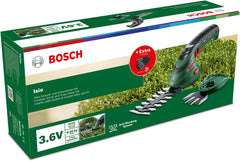 Bosch Akku Grasscheren Set Isio (3,6 Volt, Messerlnge 12 cm, Messerabstand 8 mm, mit XL-Gartenhandschuhen inklusive, in Softcase) – Amazon Edition